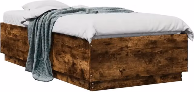 Letto singolo per adulti in legno multistrato Rovere Fumo con doghe in legno e design moderno L/P: 75 x 190 cm – 1