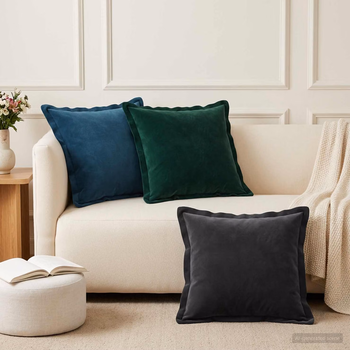Set di 2 federe vidaXL HOUTEN in velluto verde scuro, L/P: 50 x 50 cm