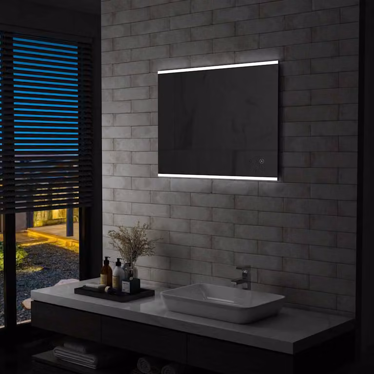 Specchio da bagno con LED vidaXL con sensore tattile, rettangolare, L: 80 cm, H: 60 cm, disponibile in nero o argento