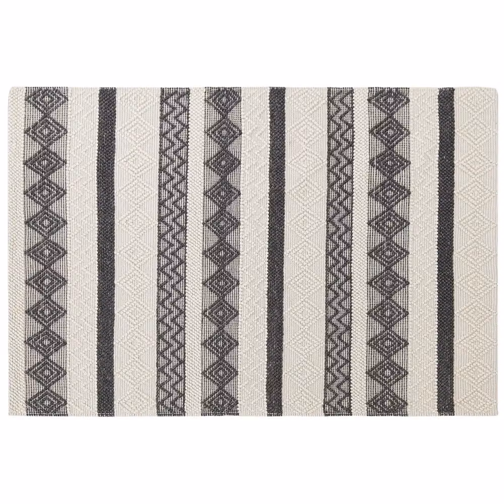 Tappeto Beliani intrecciato a mano in lana e poliestere con motivo geometrico boho, beige e grigio, L: 230 cm, P: 160 cm – 2