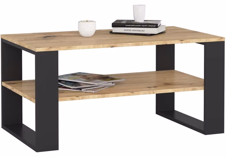 Tavolino da salotto tavolino d'appoggio - 92 x 45 x 53 cm - Rovere artigianale e nero - Con ripiano