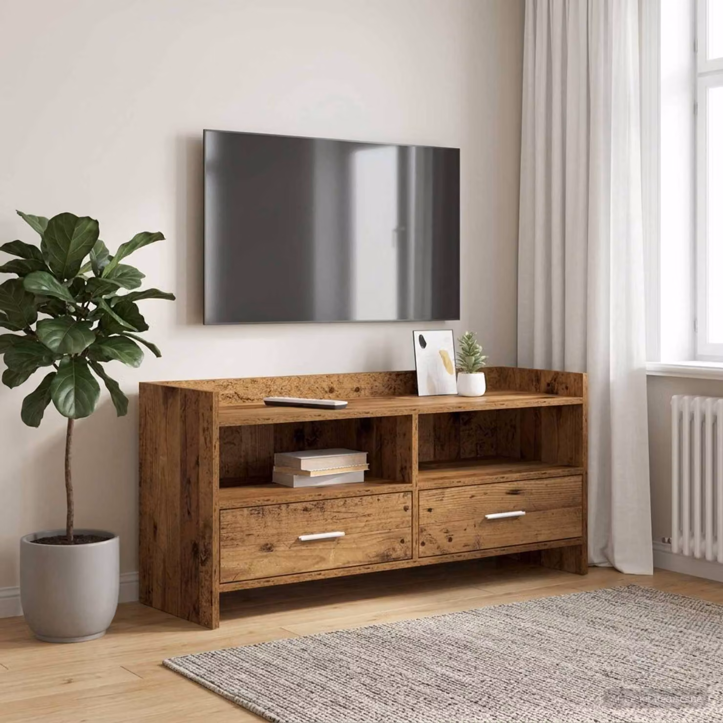 Mobile TV vidaXL in legno e metallo marrone, L 100 x P 33 x H 47 cm