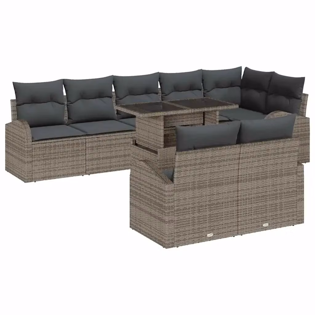 Set Divano da Giardino vidaXL 9 Pezzi a Forma di U Grigio con Cuscini e Tavolino in Rattan e Metallo – 2