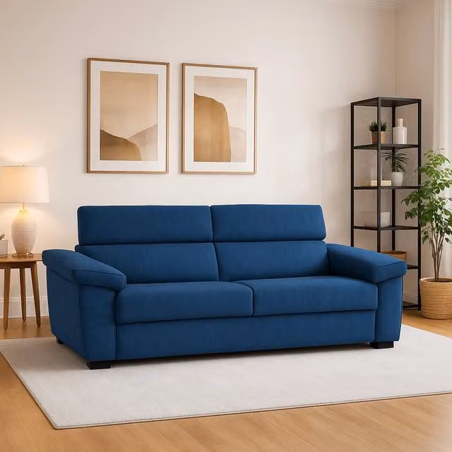 Divano Fisso 2 Posti Gorreto Blu Made in Italy con Rivestimento Sfoderabile L: 205 cm, P: 95 cm, H: 100 cm – 1