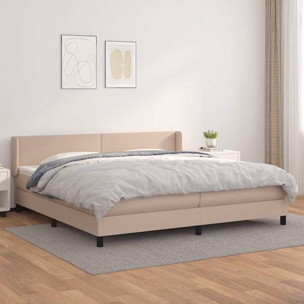 vidaXL Giroletto a Molle con Materasso in Similpelle Colore Cappuccino L/P/H: 200 x 200 x 88 cm