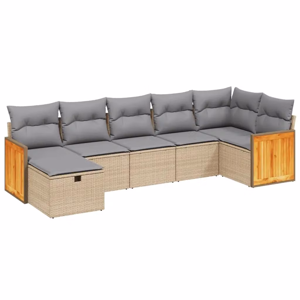 vidaXL Set Divano da Giardino 7 pz a L con Cuscini Beige e Grigio in Polyrattan e Metallo – 2