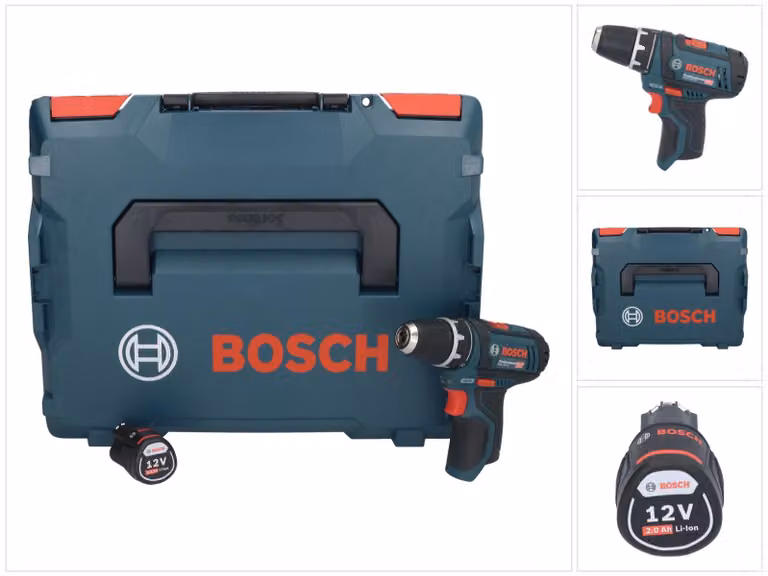Bosch GSR 12V-15 Trapano avvitatore professionale a batteria 12 V 30 Nm + 1x batteria 2,0 Ah + L-Boxx - senza caricabatterie