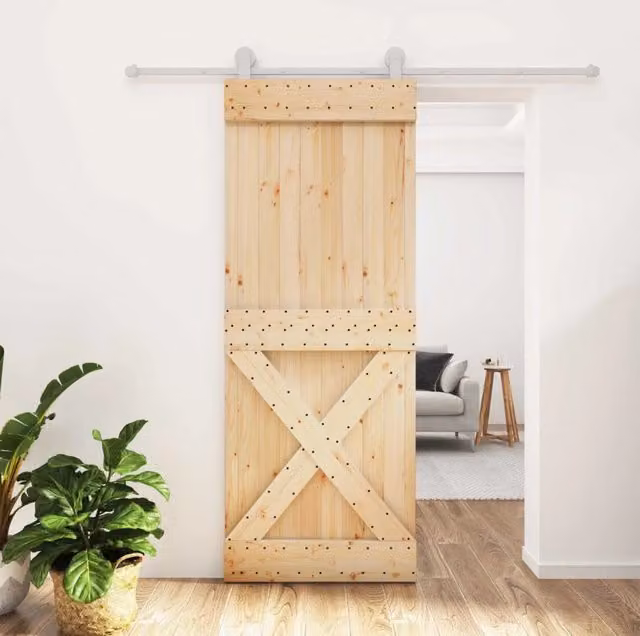 Porta scorrevole moderna vidaXL in legno e acciaio, colori naturale e bianco, L: 200 cm, H: 210 cm