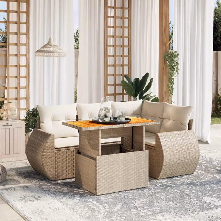 Maison Exclusive - Set Divano da Giardino 5 pz con Cuscini Beige in Polyrattan