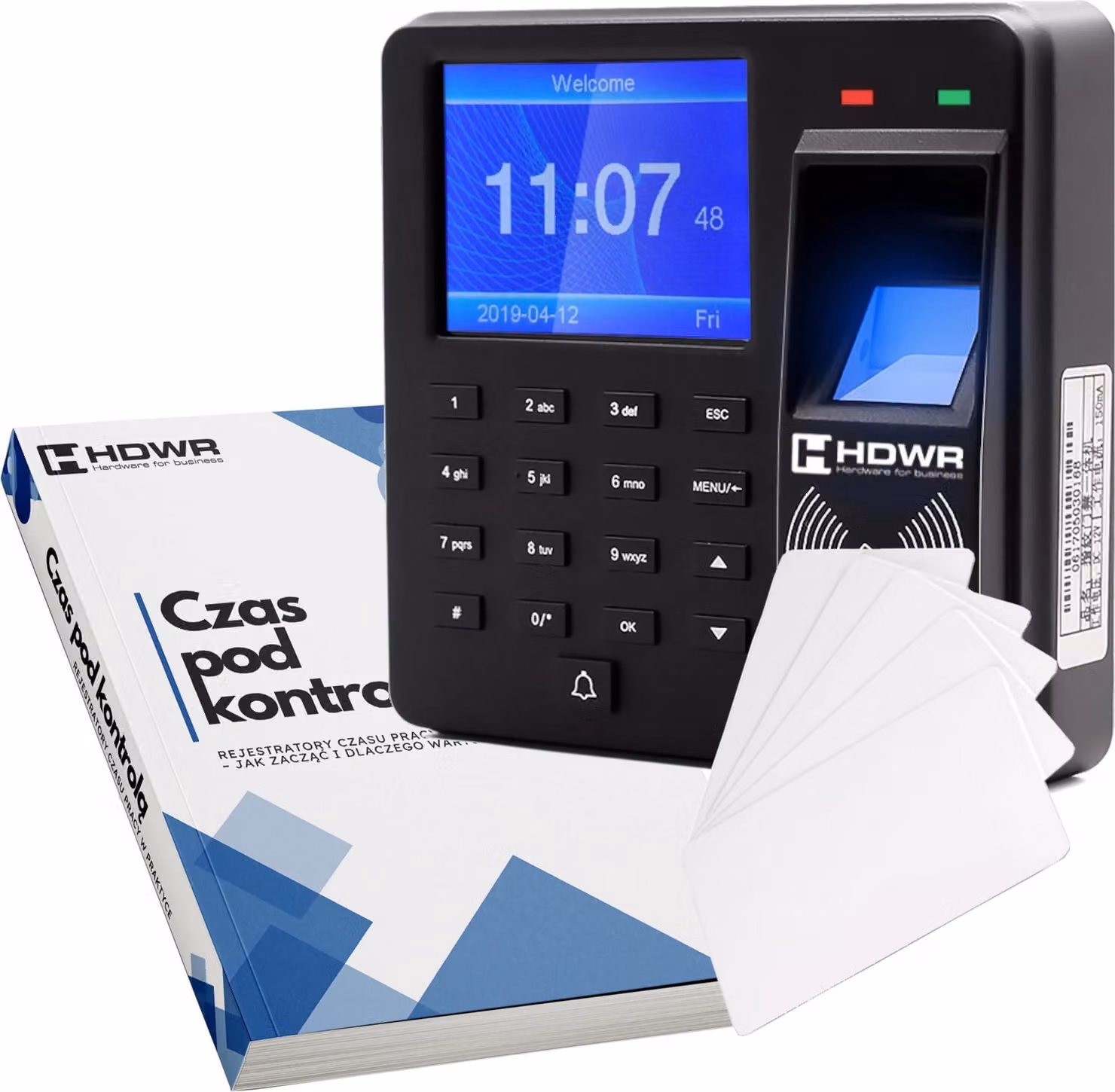 Dispositivo di registrazione del tempo con scheda RFID e portachiavi + 15 schede RFID 125 kHz + EBOOK "Tempo sotto controllo"