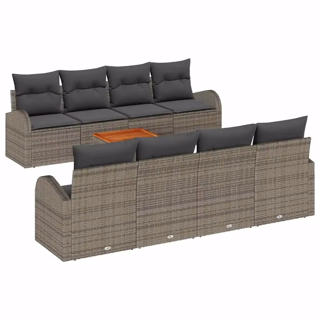Set Divano da Giardino vidaXL 9 Pezzi a Forma di U Grigio con Cuscini e Tavolino da Caffè in Polyrattan e Acciaio – 2