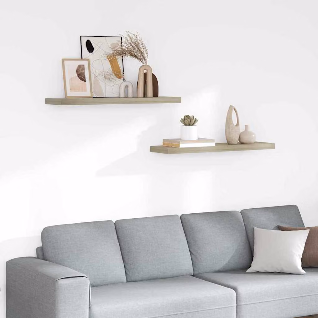 Set di 2 Scaffali a Parete vidaXL in MDF Rovere, L 90 x P 23,5 x H 3,8 cm
