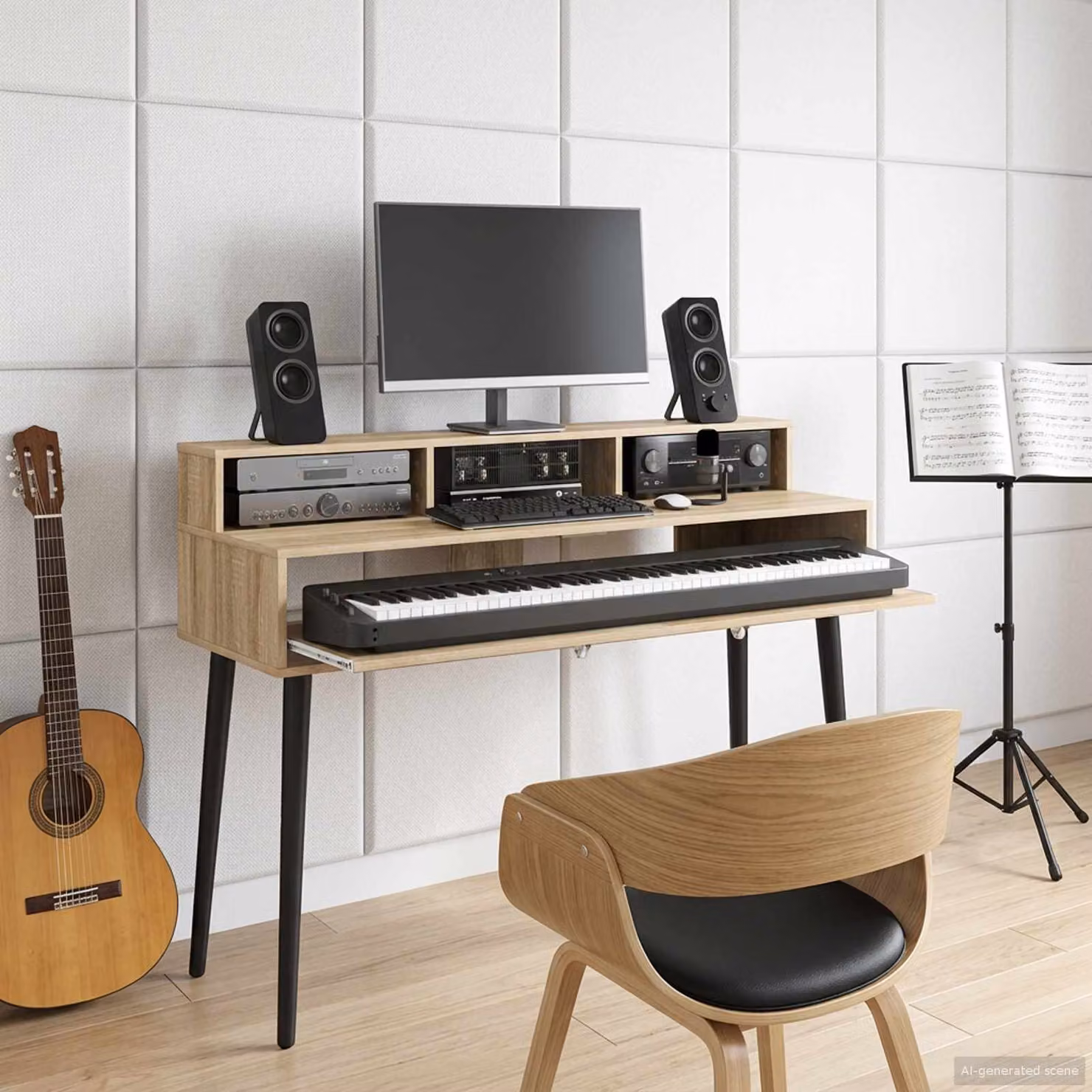 Scrivania da studio moderna vidaXL in legno e MDF color rovere, L: 130 cm, P: 42,5 cm, H: 36 cm