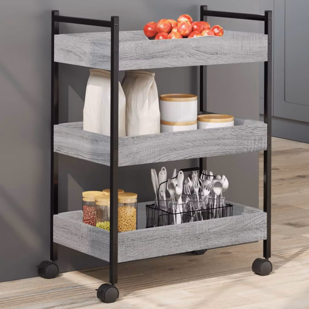 Carrello da cucina moderno vidaXL in legno e metallo, Grigio, L 50 cm x P 30 cm x H 70 cm