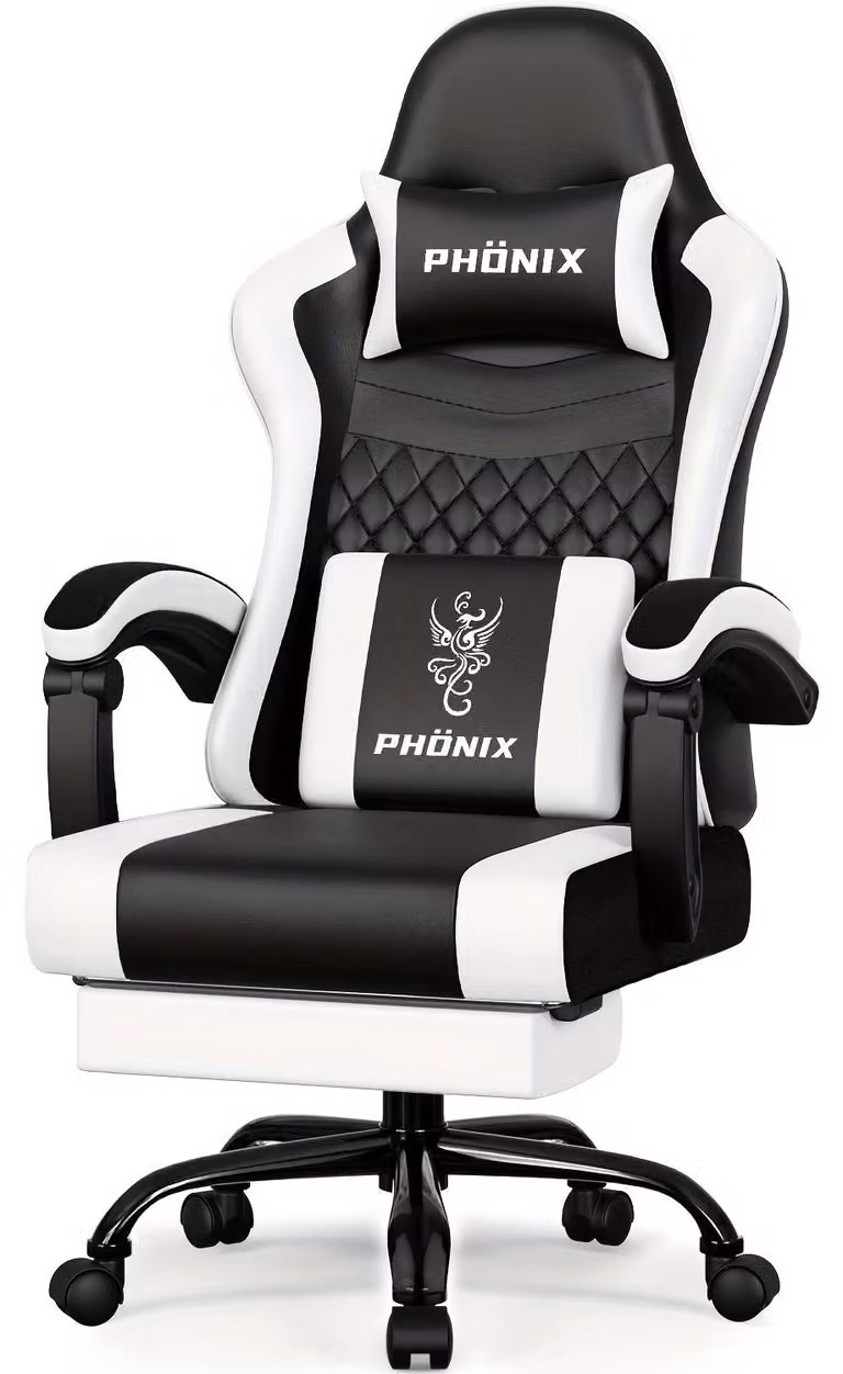 Sedia da gaming – Sedia per videogiochi – Sedia da gioco – Ergonomica – Con poggiapiedi – Nera – Peso massimo: 150 kg