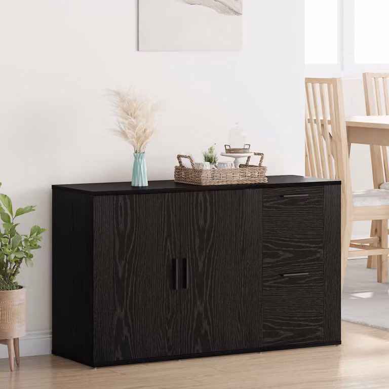 Credenza moderna vidaXL in legno ingegnerizzato e metallo, colore nero, L 100 x P 33 x H 59.5 cm