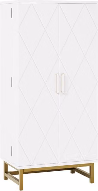 Mobile contenitore bianco e oro con ripiani regolabili, ideale per cucina e soggiorno, 60×40×130 cm