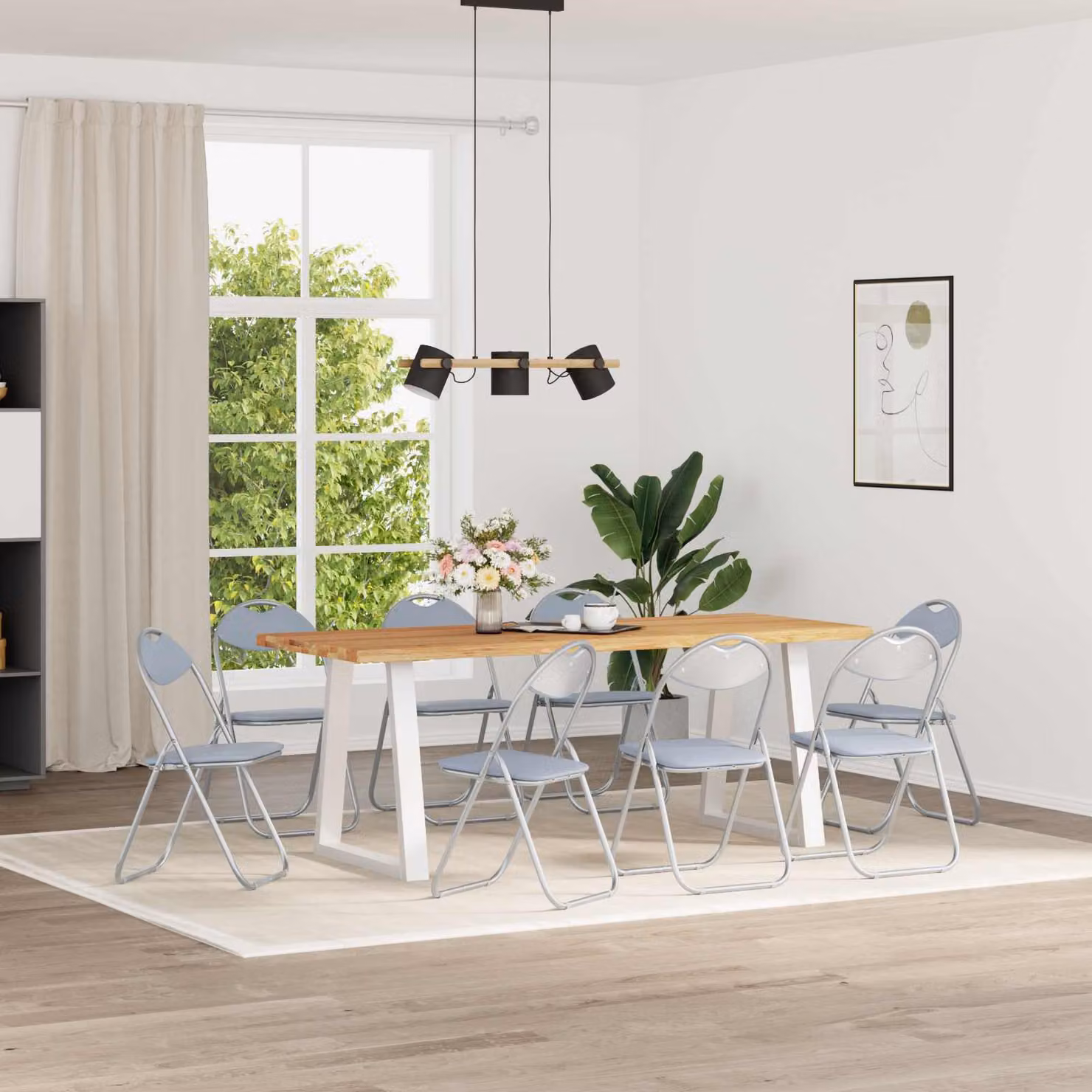 Set di 8 sedie pieghevoli vidaXL in pelle sintetica grigia per sala da pranzo o ufficio, L/P/H: 48 x 43,5 x 81 cm