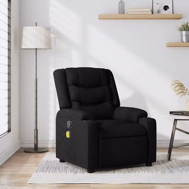 Poltrona reclinabile relax vidaXL in tessuto nero con braccioli e struttura in legno e metallo – 1