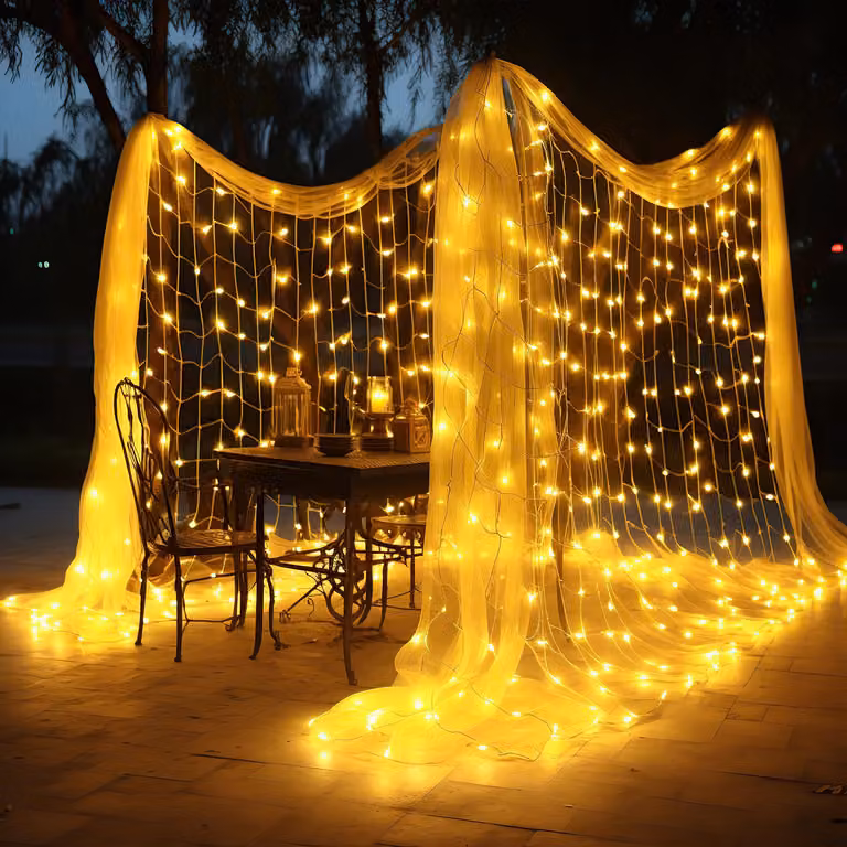 Izrielar Rete luminosa a LED 4,5x1,6 m 300 LED bianco caldo luci da fata 8 modalità di illuminazione funzione di memoria per uso interno con cavo trasparente