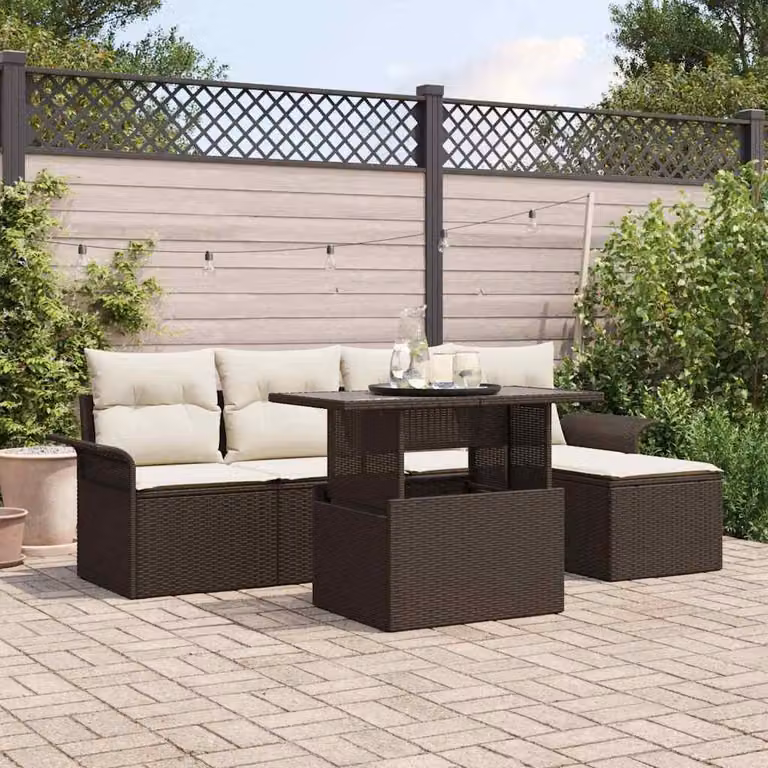 Maison Exclusive - Set Divano da Giardino con cuscino 6 pcs Marrone polyrattan