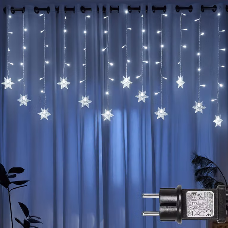 LED fiocco di neve luci fatate luce bianca tenda 8 modalità di luce festa interna giardino finestra illuminazione di Natale