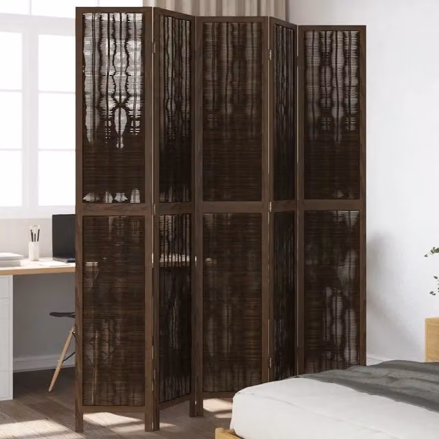 Divisorio Ambienti vidaXL in Legno di Paulownia e Rattan, 5 Pannelli, Marrone
