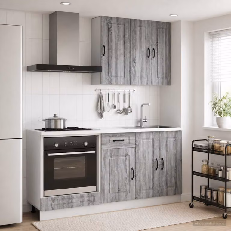 Set di unità cucina moderna vidaXL KALMAR composta da 5 pezzi in legno ingegnerizzato color Sonoma grigio con ante a battente e cassetti