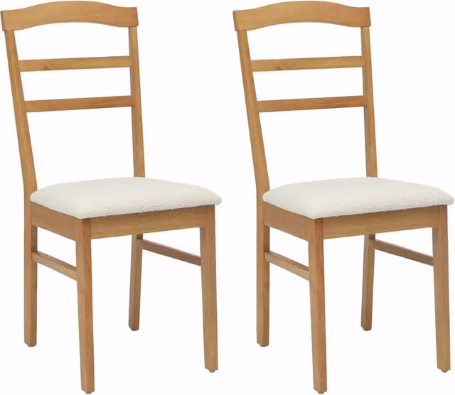 Set di 2 sedie da pranzo in legno di gomma con seduta in tessuto beige e bianco – 1