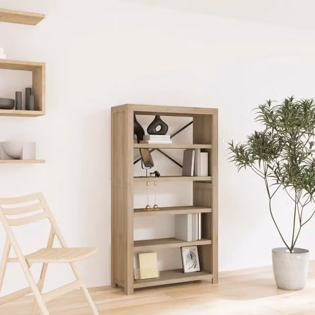 Libreria vidaXL in legno di acacia e metallo stile rustico, colore marrone, L 80 cm x P 30 cm x H 140 cm – 1