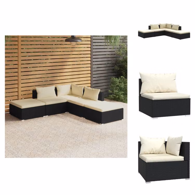 vidaXL Set da salotto da giardino 5 pezzi con cuscini in poly rattan nero - Set di mobili da giardino