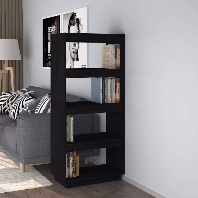 vidaXL Libreria Divisorio Moderno Nero in Legno di Pino L: 60 cm, P: 35 cm, H: 135 cm