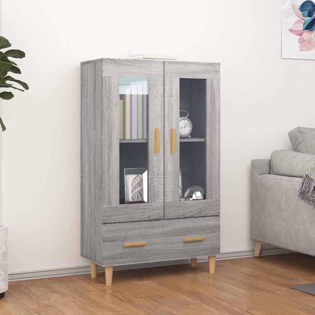 Credenza vidaXL in Legno Multistrato Grigio Sonoma con Vetro, L 70 cm x P 31 cm x H 115 cm