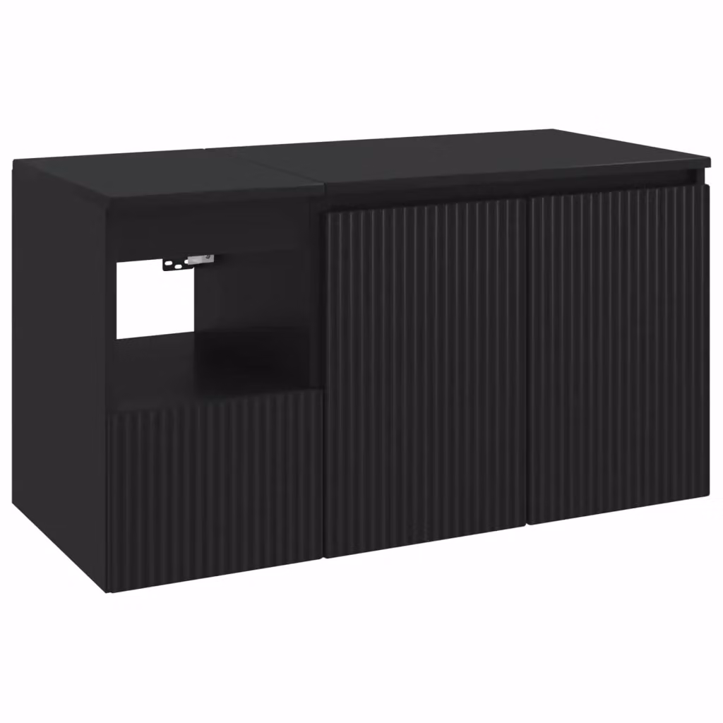 Set di mobili da bagno moderno vidaXL composto da mobile lavabo e pensile a parete in MDF nero opaco – 2