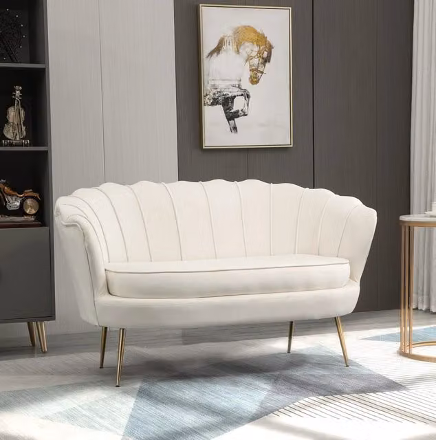 Divano 2 posti effetto velluto color crema 130 cm