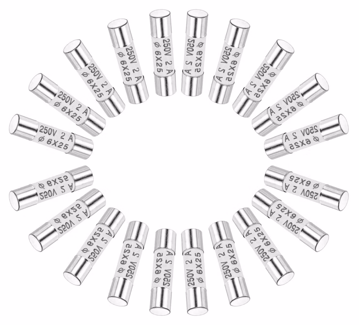 Fusibili ceramici, 2 A, 250 V, 6 x 25 mm, fusibili ceramici, sostituzione rapida per amplificatori, lampade, dispositivi a risparmio energetico, alimentatori, 2