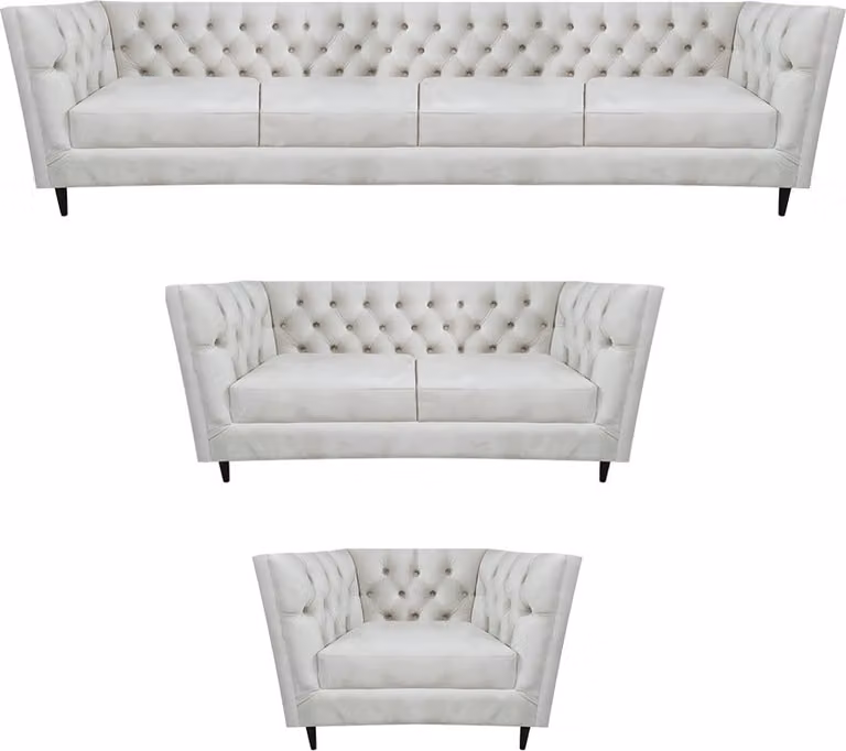 Wohnzimmer Leder Sofa Set 3tlg Polstermöbel Weiß Komplett Chesterfield