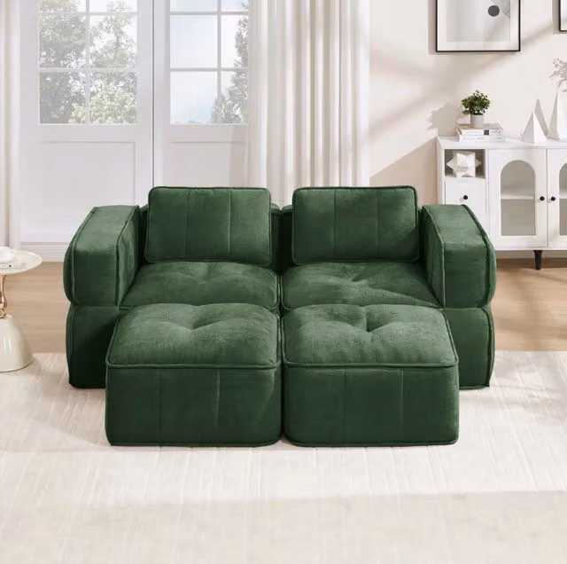 Divano modulare in poliestere verde; 198x162x67 cm