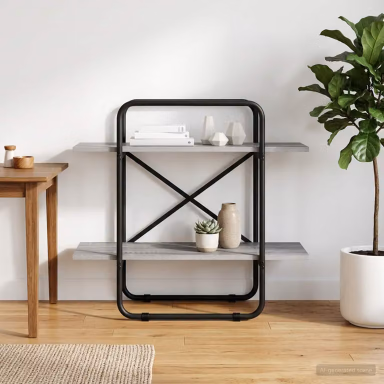 Libreria vidaXL a 2 livelli in stile industriale, colore grigio, L 60 cm x P 35 cm x H 70 cm