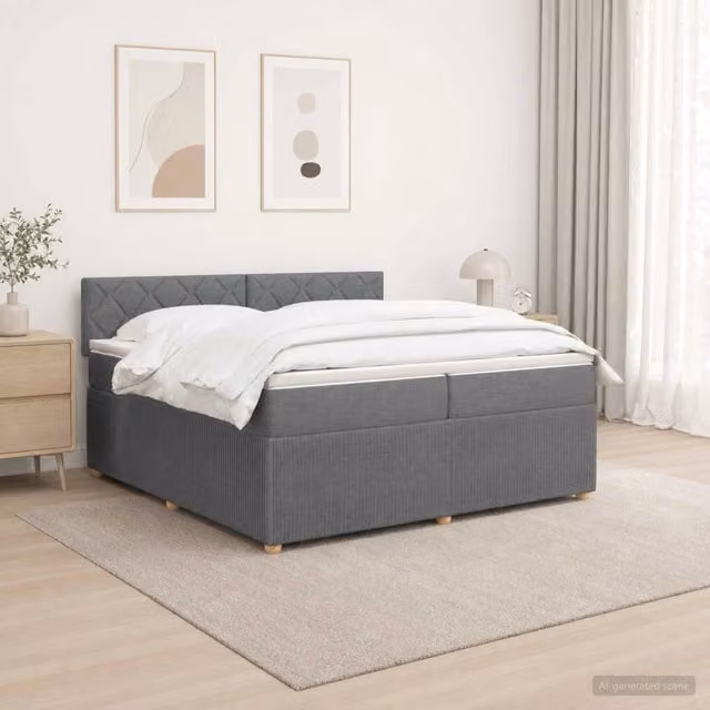Letto box spring ibrido vidaXL con materasso a molle insacchettate e base contenitore, Grigio Scuro, L/P: 200 x 200 cm