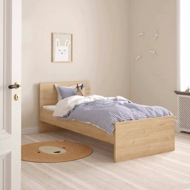 Letto singolo Assar DMORA in rovere, struttura sommier moderna per camera da letto, L 196,6 x P 96 x H 80 cm