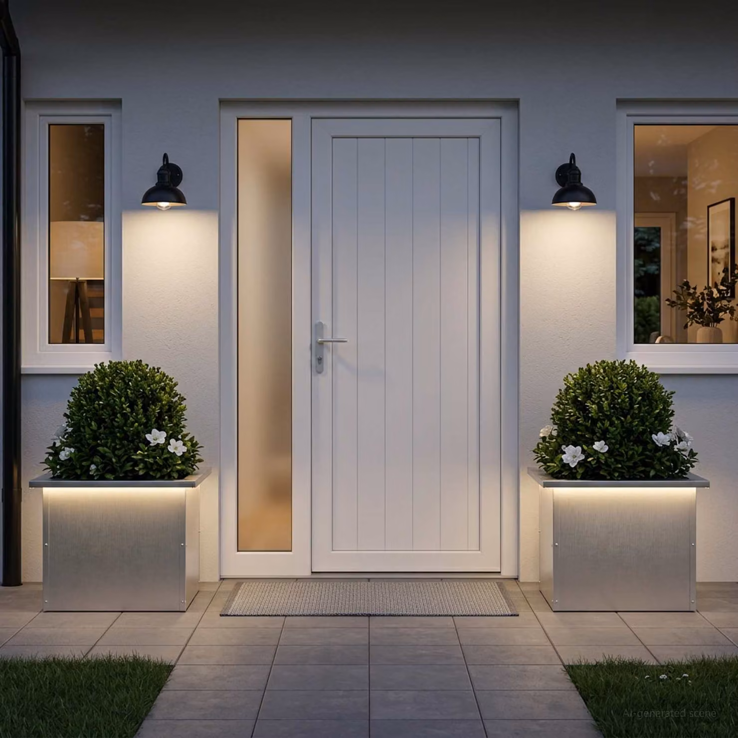 Set di 2 fioriere da giardino con LED vidaXL in acciaio, colore argento, L 30 cm x P 40 cm x H 30 cm