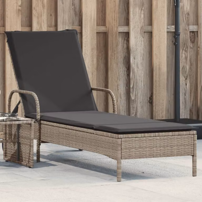 vidaXL Lettino Prendisole in Polyrattan Grigio con Ruote e Cuscino Regolabile