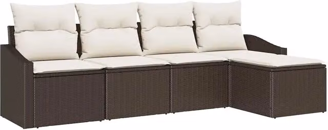 Set di divani con cuscino 5 pz | Set Salotto da Giardino Marrone polyrattan