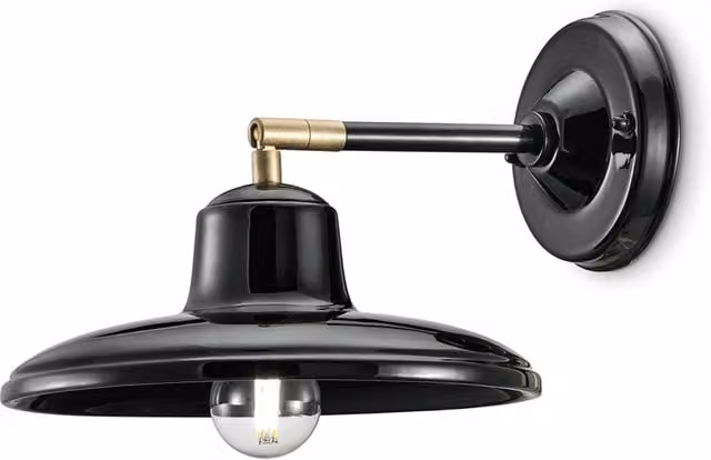 Applique Ferroluce Industrial in Metallo e Ceramica Nero con 1 Luce E14
