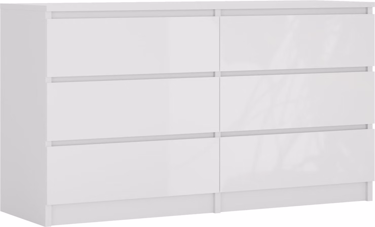 Cassettiera 6 cassetti, bianco opaco / bianco lucido, 138 x 78 x 39 cm