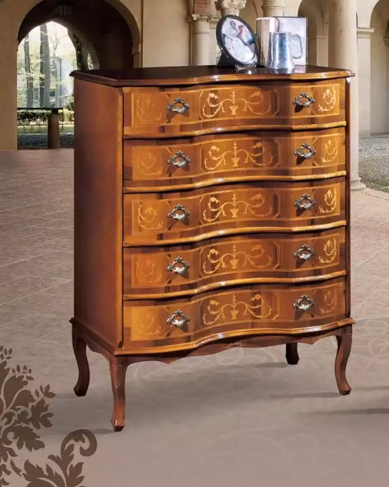 Klassische Braune Kommode Fünftürig Schubladen Designer Holzmöbel