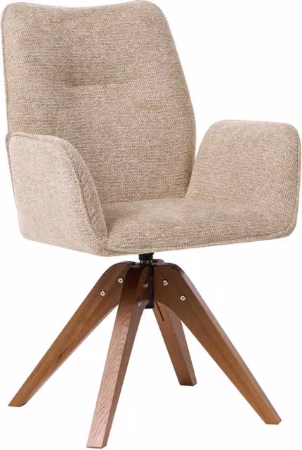 Sedia da pranzo girevole con schienale alto in lino beige stile scandinavo