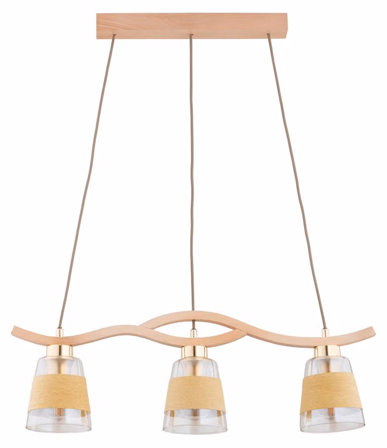 Lampada a sospensione FORES in legno chiaro e oro, 3xE14x10W, legno, dimensioni: 85x15x68 cm, IP20, Alfa