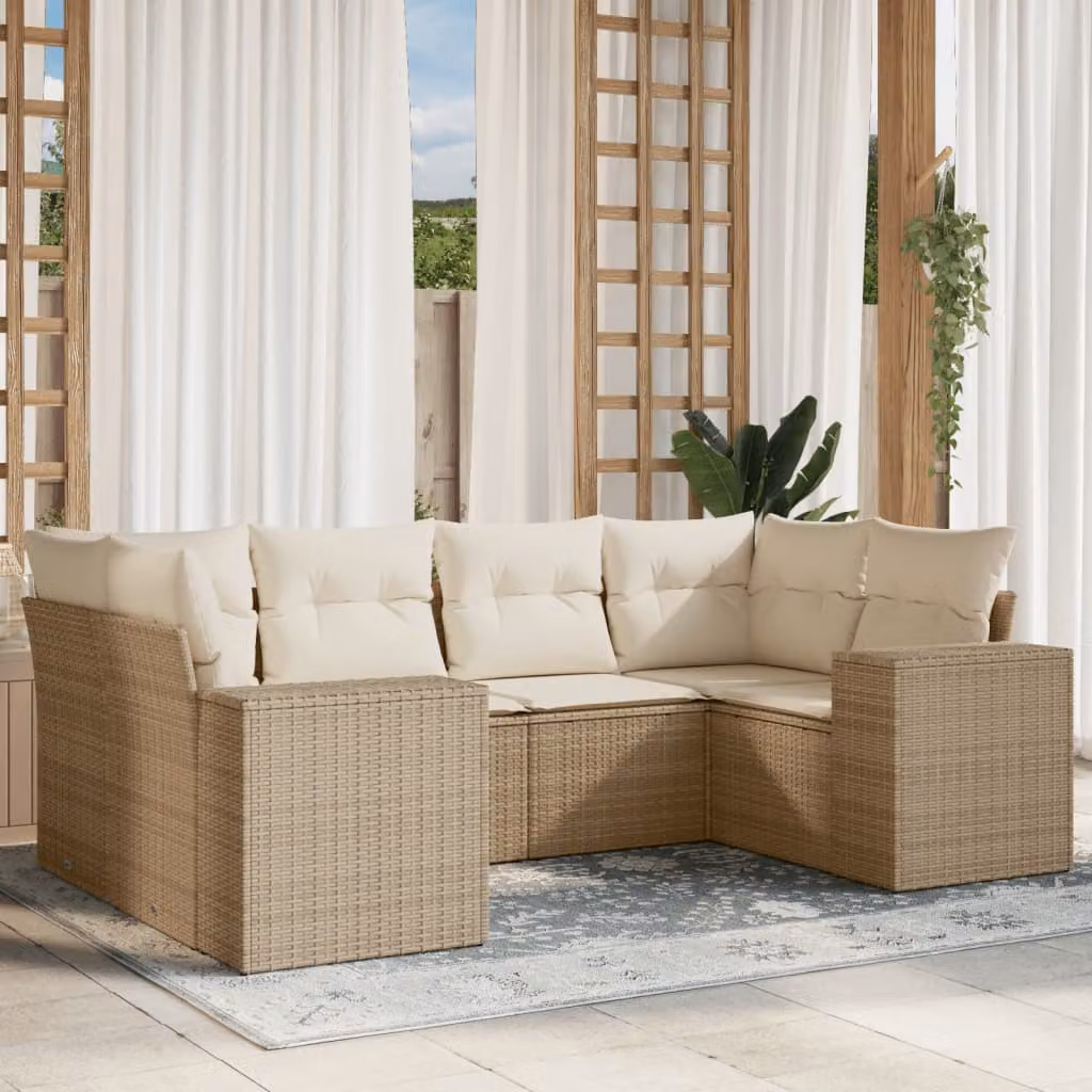 vidaXL Set Divano da Giardino a L con 6 Pezzi, Cuscini Beige e Struttura in Metallo e Polyrattan – 1